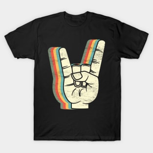 Rock On: Groovy Retro-Colored Rock And Roll Hand Sign for Music Lovers T-Shirt